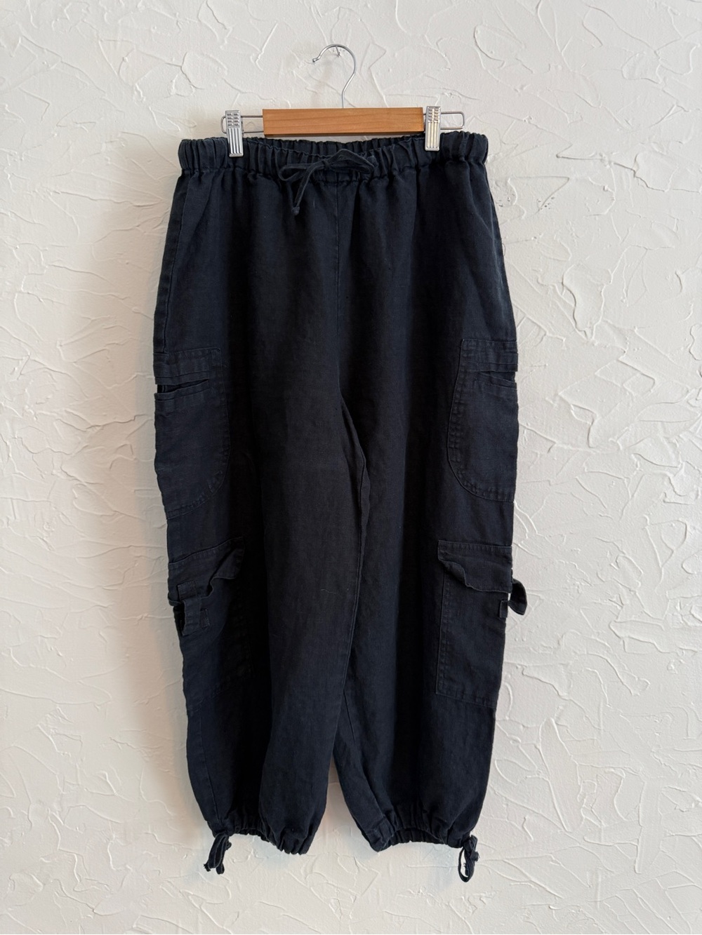 FLAX 100% Linen Cargo Pants. Size Small. Navy Blue